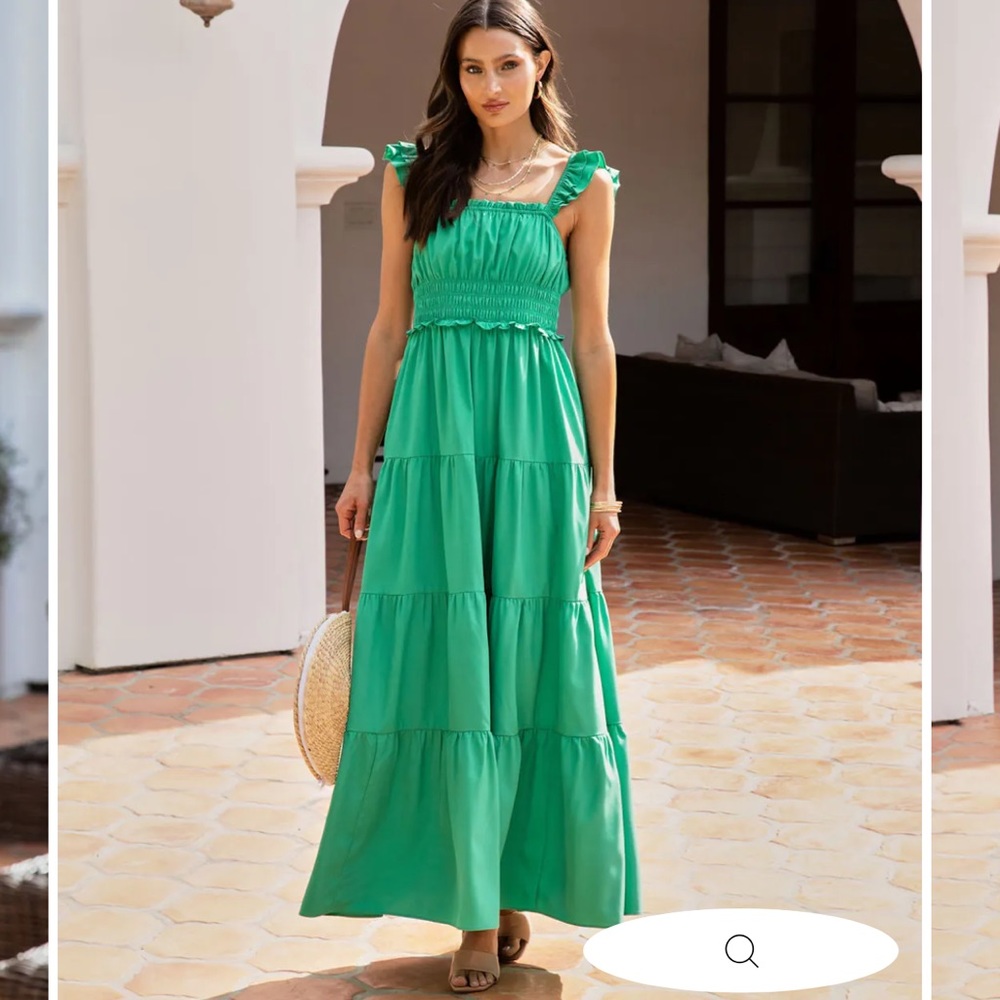 Dance & Marvel Green Maxi Dress with Ruffled Straps